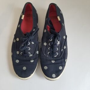 Kate Spade Keds Blue Canvas Shoe With Silver Dots
